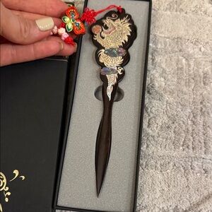 Elegant Dragon mother of pearl letter opener or Hairpin with Colorful Accents